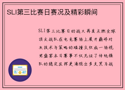 SLI第三比赛日赛况及精彩瞬间